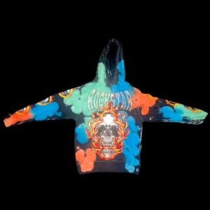 Thick graphic hoodie with rhinestones.